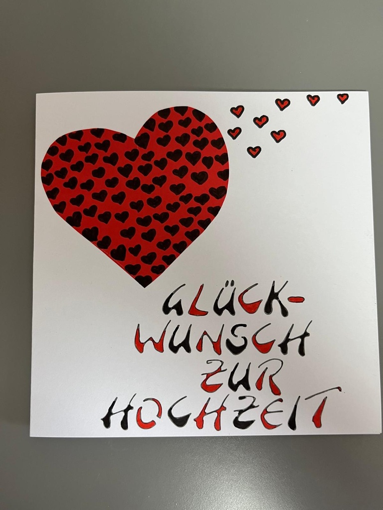 Hochzeitskarte rot/schwarz mit Herz