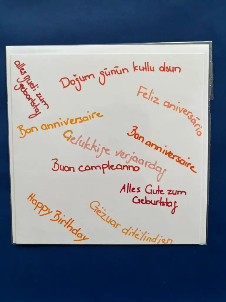 Geburtstagskarte mit verschiedene Sprachen