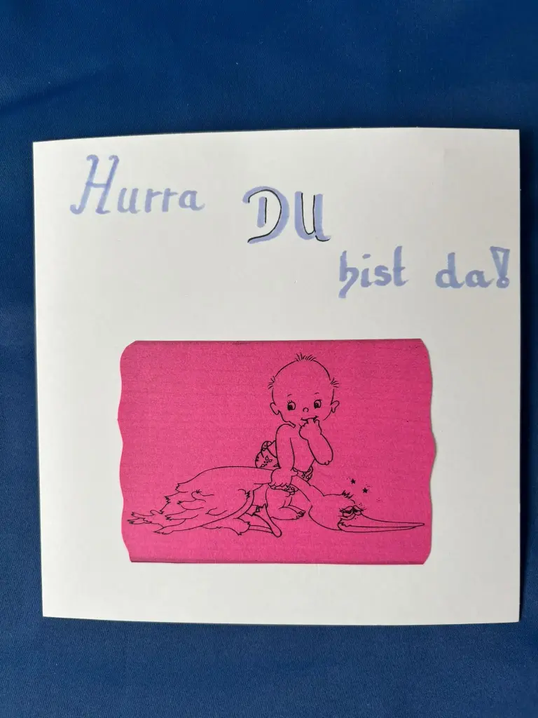 Karte zur Geburt mit einem Storch