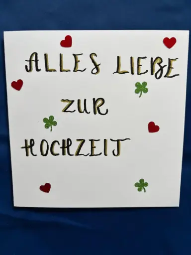Hochzeitskarte rote Herzen & Kleeblätter